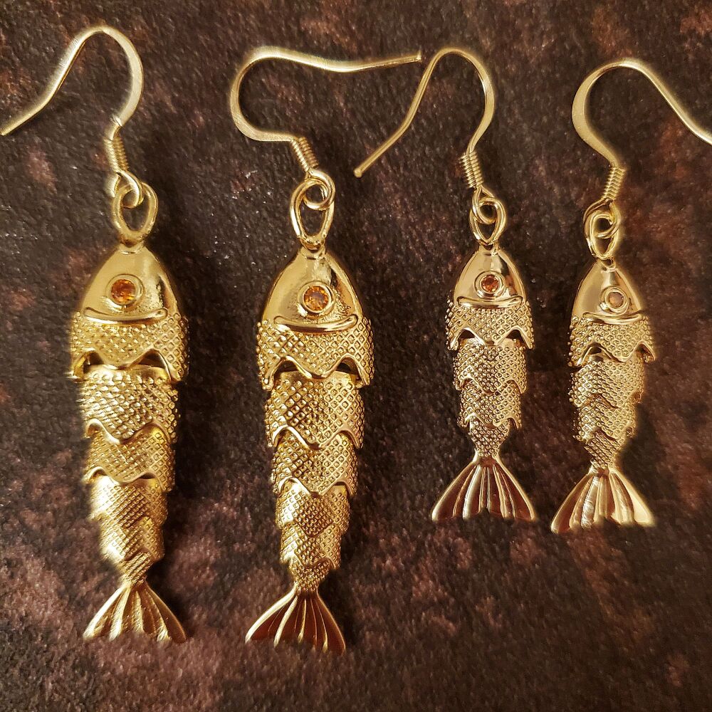 Fish Earrings Gold Articulated Statement Jewellery
