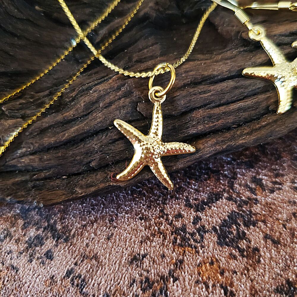 Starfish Necklace Gold Sea Beach Statement Serpentine Chain Eye Catching Anti tarnish Gift Xmas