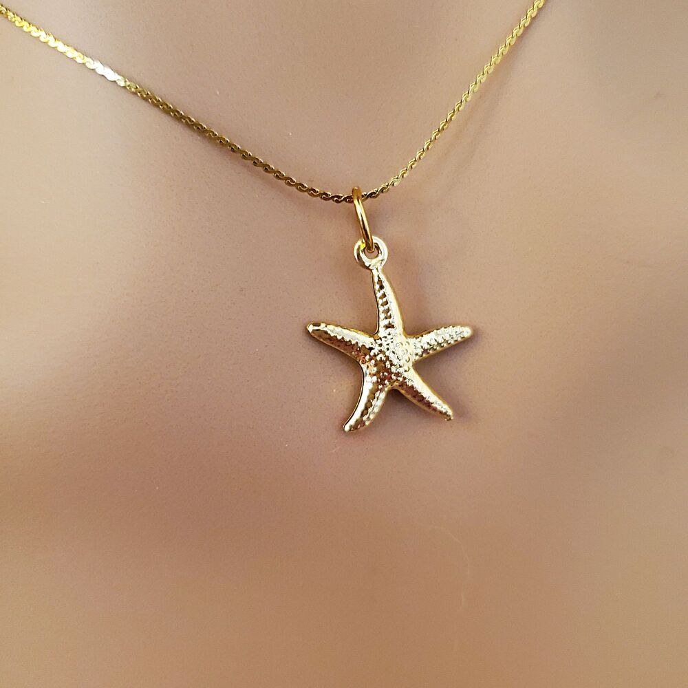 Starfish Necklace Gold Sea Beach Statement Serpentine Chain Eye Catching Anti tarnish Gift Xmas