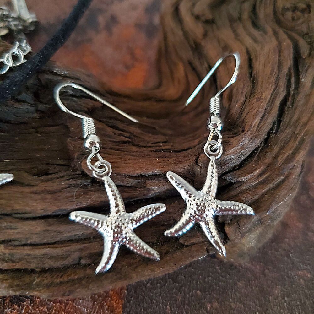 Starfish Earrings Silver Stainless Steel Beach Sea Fish Statement Eye Catching Anti tarnish Xmas Gift