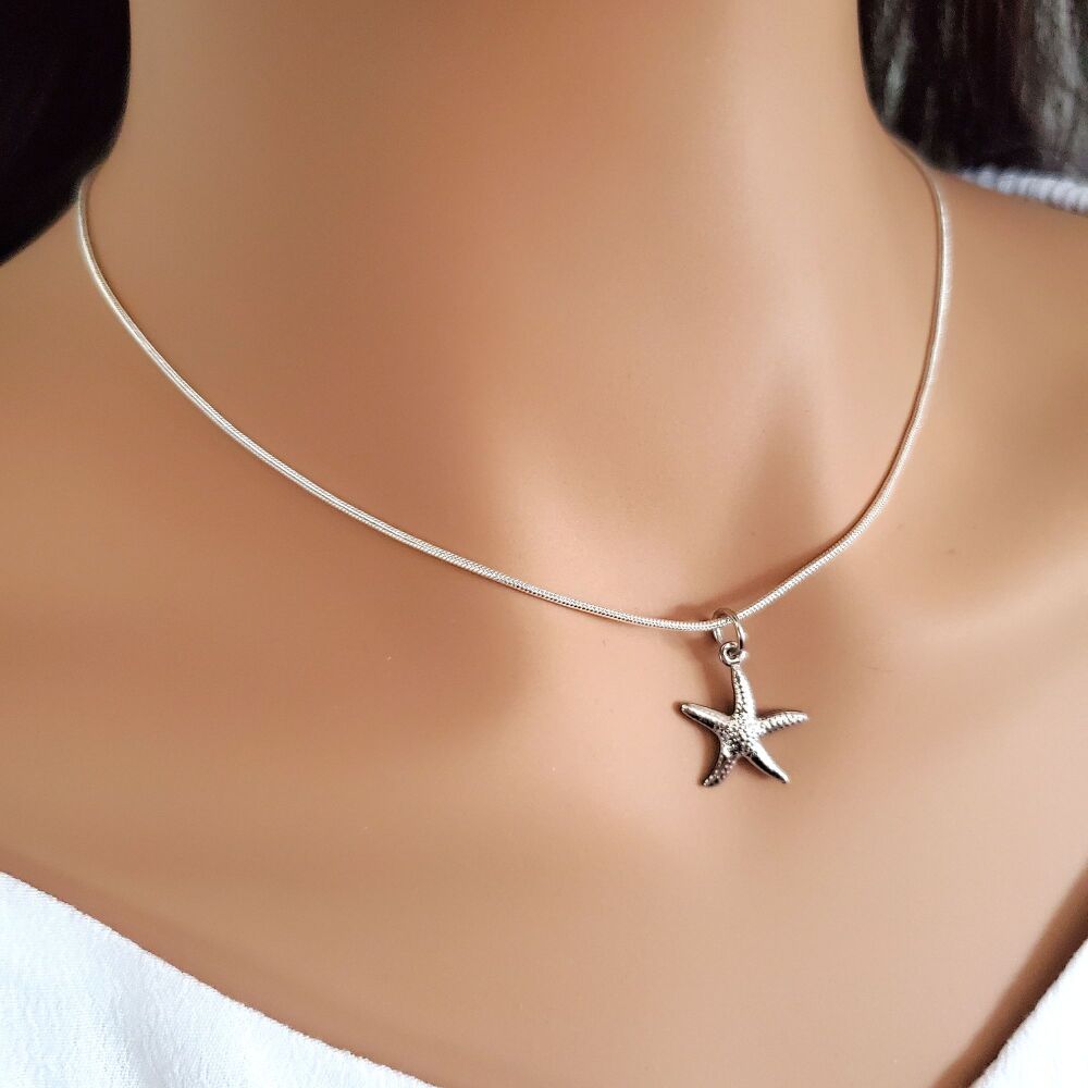 Starfish Necklace Silver Sea Beach Statement Snake Chain Xmas Gift