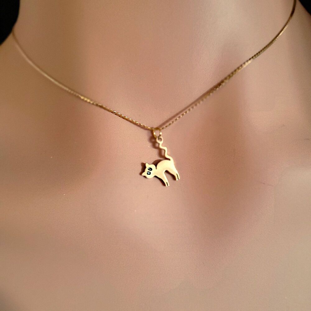 Cat Necklace Gold Statement Cable Chain Eye Catching Anti tarnish Gift Xmas