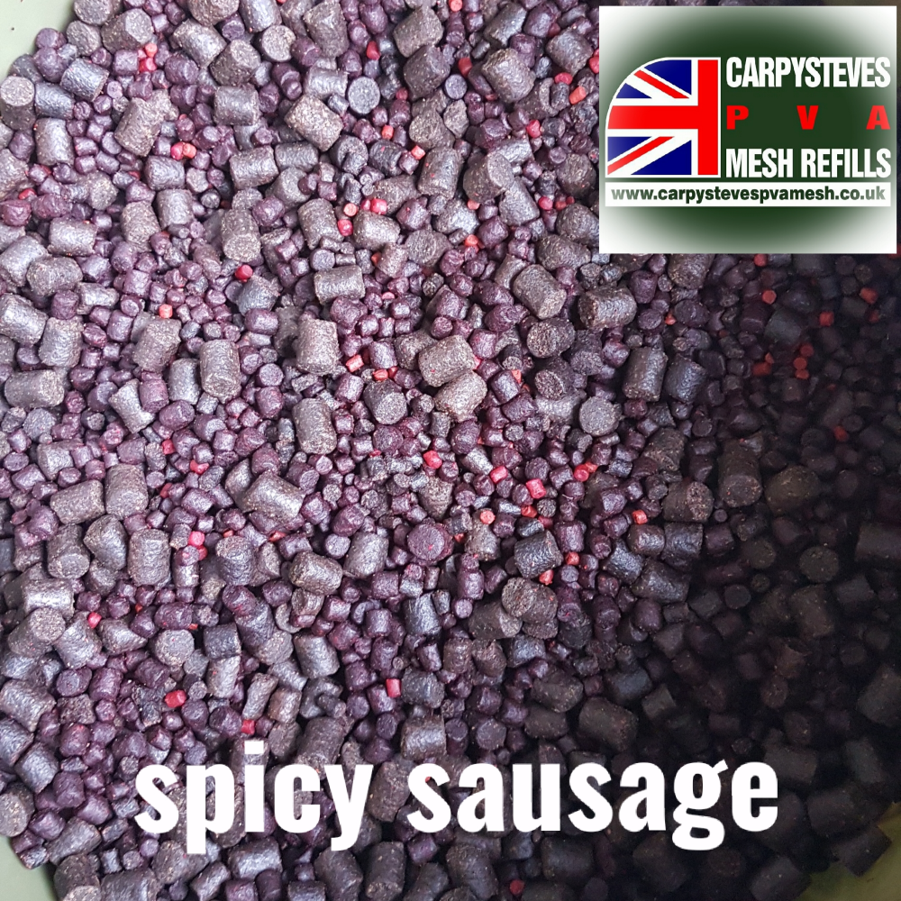 Carpysteves Pre Tied  Standard Size PVA Mesh Spicy Sausage Pellet Bait Ball