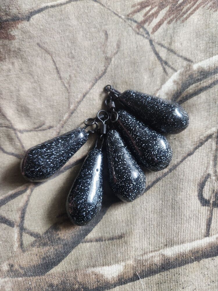 New Product; 5 x Carpysteves 2oz Black Mottled Smooth Distance Pear Leads