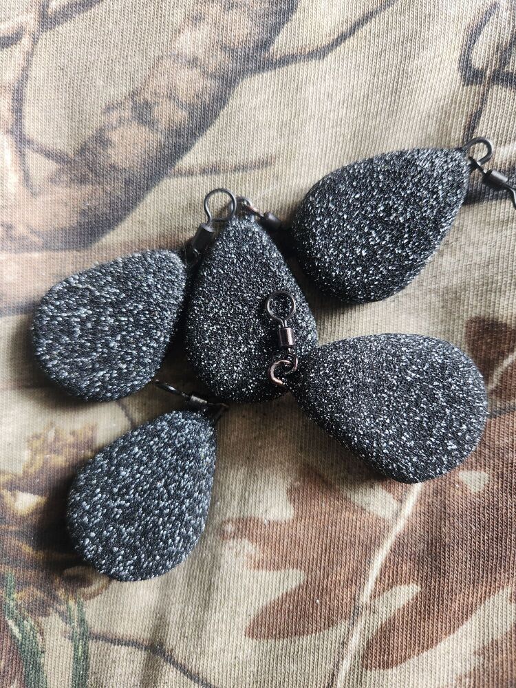 New Product; 5 x Carpysteves 2oz Black Mottled Textured Flat Pear Leads