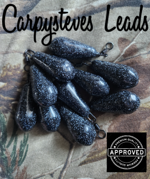 New Product; 10 x Carpysteves 2oz Black Mottled Smooth Distance Pear Leads