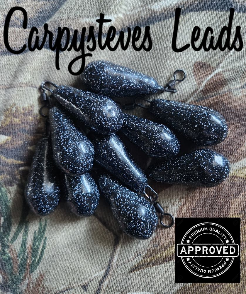 New Product; 10 x Carpysteves 2oz Black Mottled Smooth Distance Pear Leads