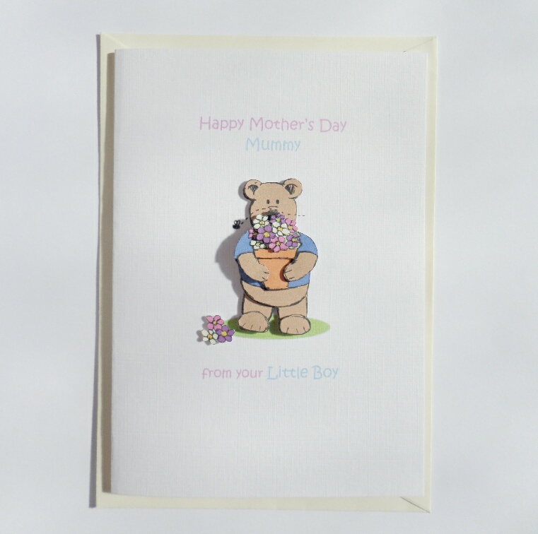Mother's Day Mummy Card from your little boy Flowerpot Bear A6