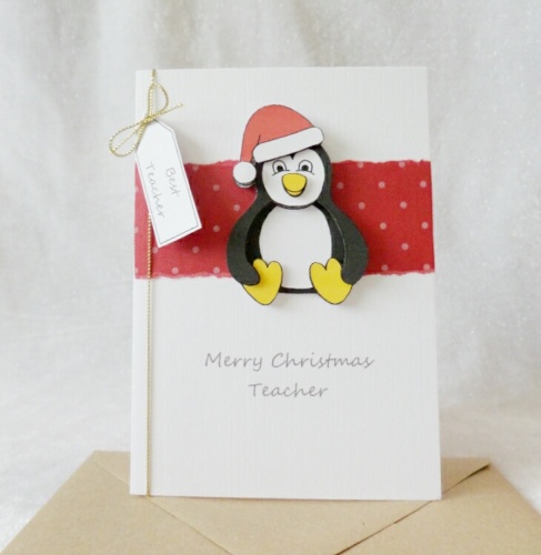 A6 Teacher Christmas Penguin with Santa hat