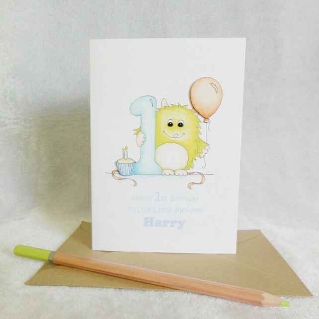 1st Birthday Little Monster Card