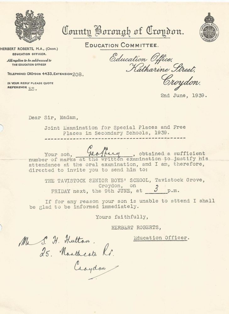 last hurdle entrance exam letter 2.6.1939
