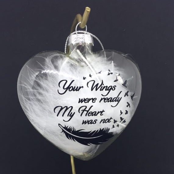 Your Wings were ready, My Heart was not - 9cm Heart shape feather filled ba