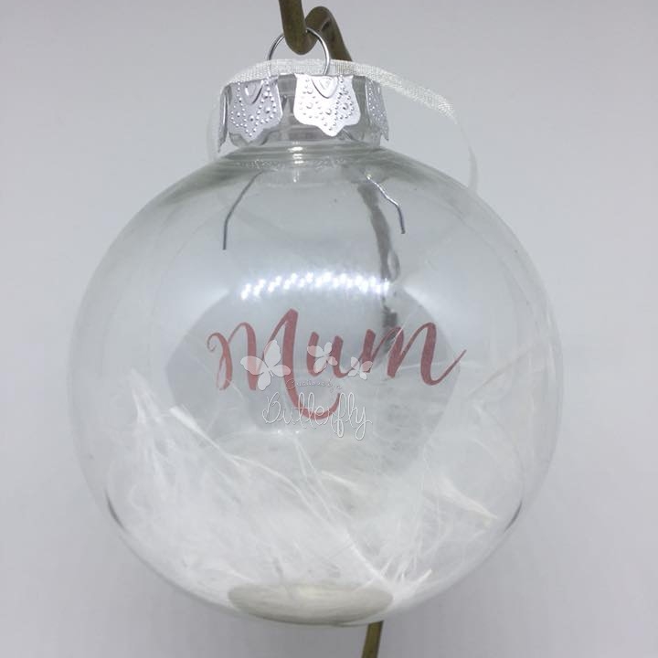Mum, Feather Filled Bauble - 8cm shatterproof bauble