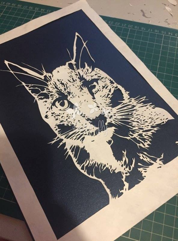 'Watching Cat' Hand cut Paper Cut