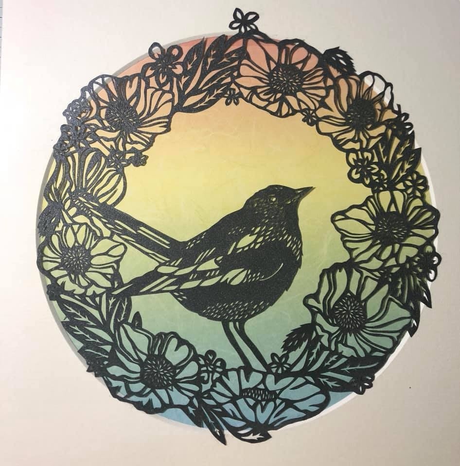 Bird in Wreath Paper Cut