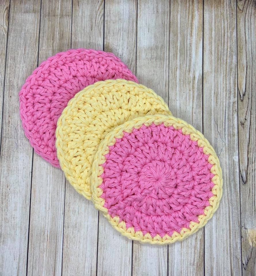 3 Organic Cotton Face Scrubbies - Pink and Yellow