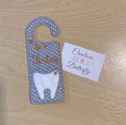 Personalised Grey Polkadot 'Finley'  Tooth Fairy Door Hanger