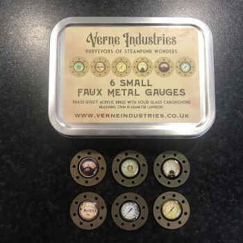 6 Brass Effect Mini Gauges in a Storage Tin