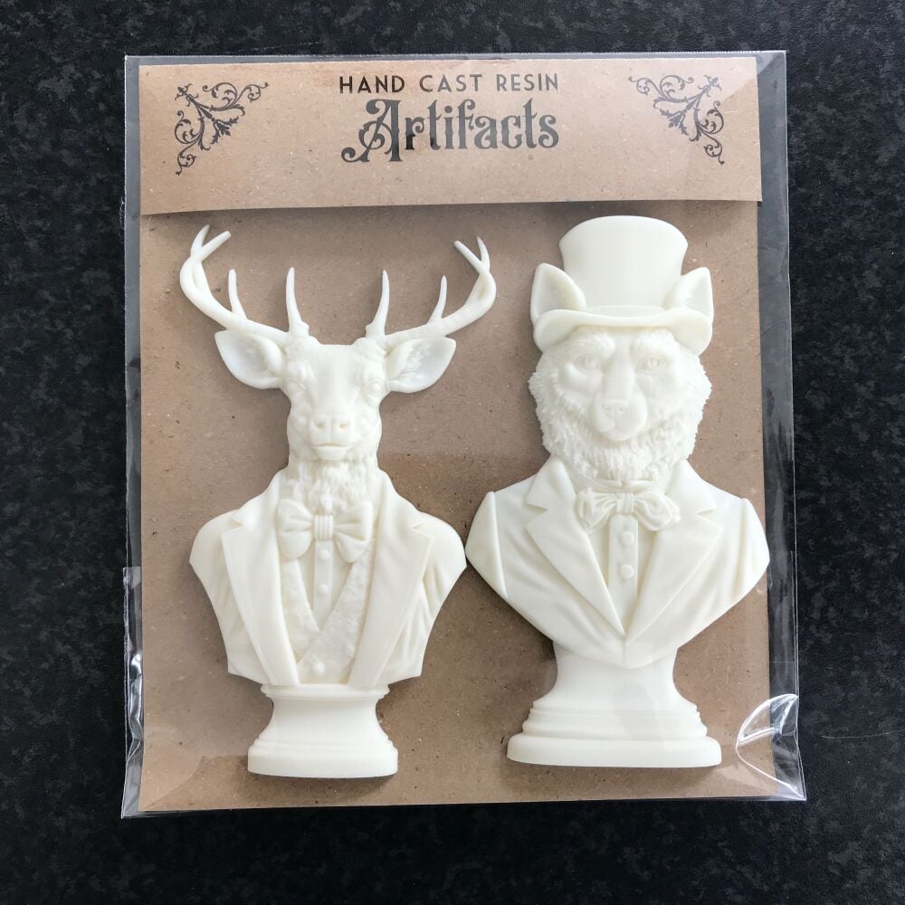 Cast Resin Victorian Steampunk Stag and Fox Set