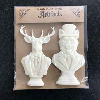 Cast Resin Victorian Steampunk Stag and Fox/Wolf Set