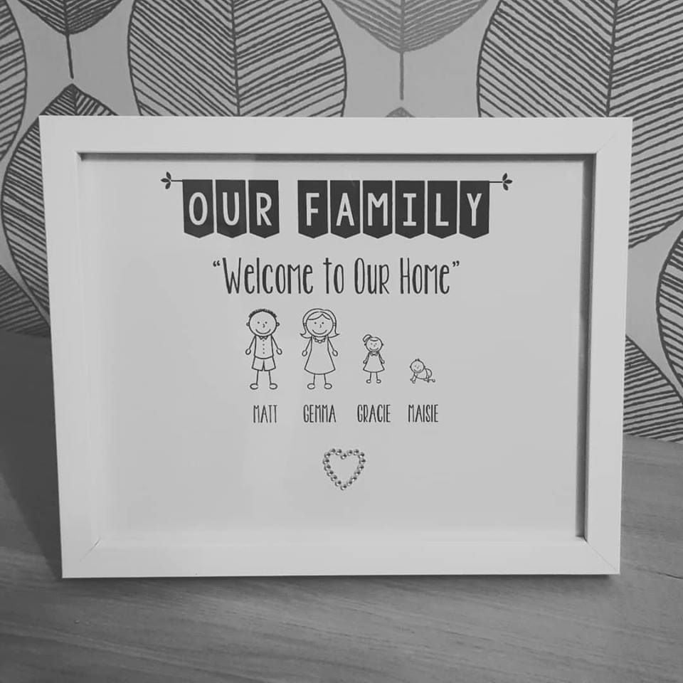 Personalised Stick Family Print with Box Frame