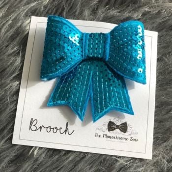 Blue Sequin Bow Brooch