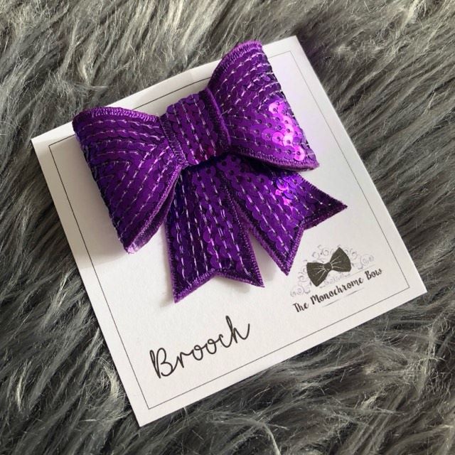 Purple Sequin Bow Brooch