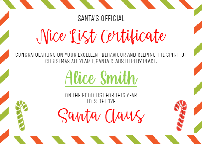 Santa's Official Nice List Certificate