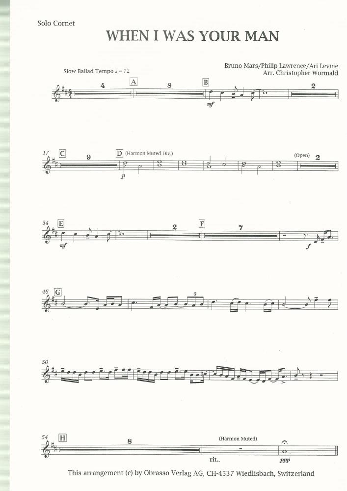 When I Was Your Man - Bruno Mars, Philip Lawrence & Ari Levine arr. Christopher Wormald