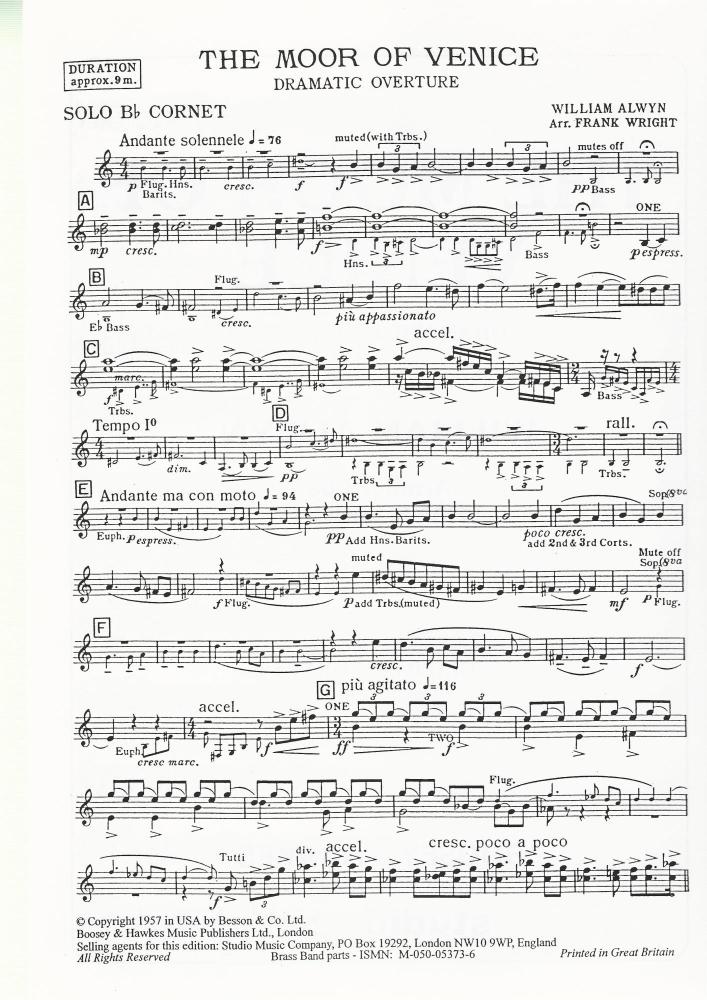 The Moor of Venice, Dramatic Overture for Brass Band - William Alwyn arr. Frank Wright