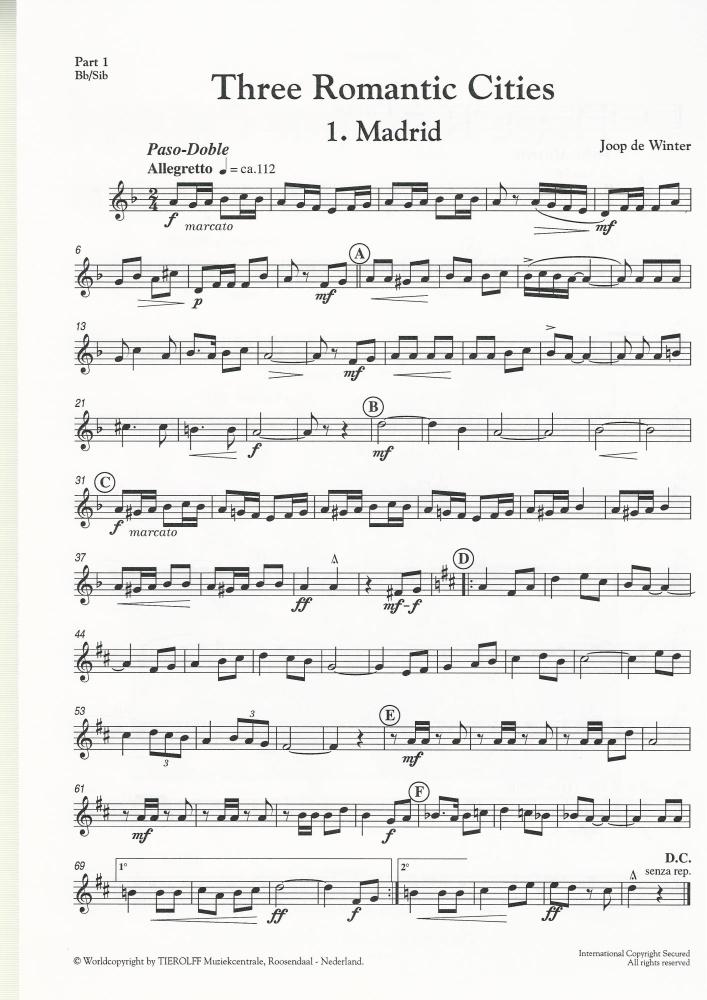 Three Romantic Cities for Brass Band (4-part Level 2) - Joop de Winter