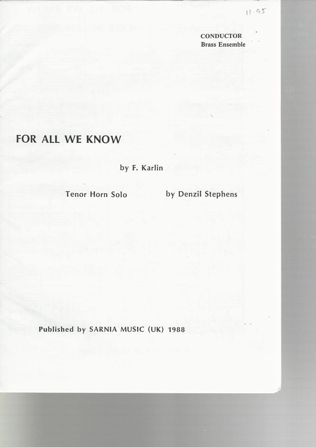 For All We Know, Tenor Horn Solo for 10-piece brass - F. Karlin arr. Denzil