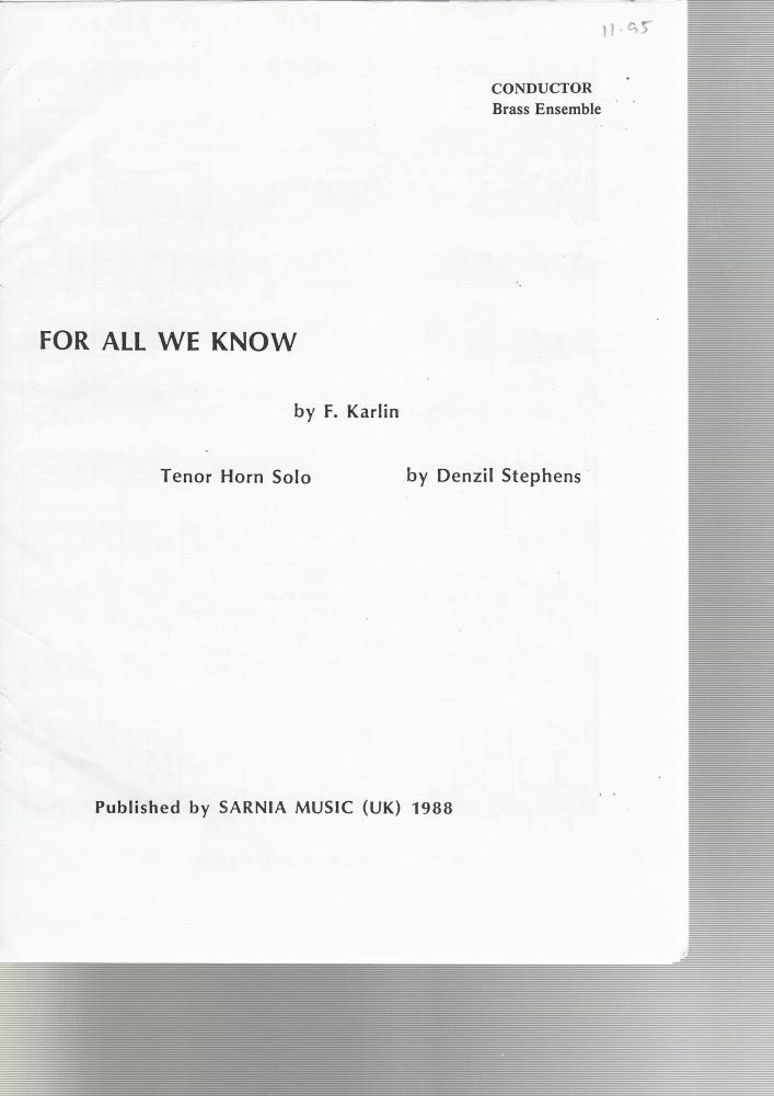 For All We Know, Tenor Horn Solo for 10-piece brass - F. Karlin arr. Denzil Stephens