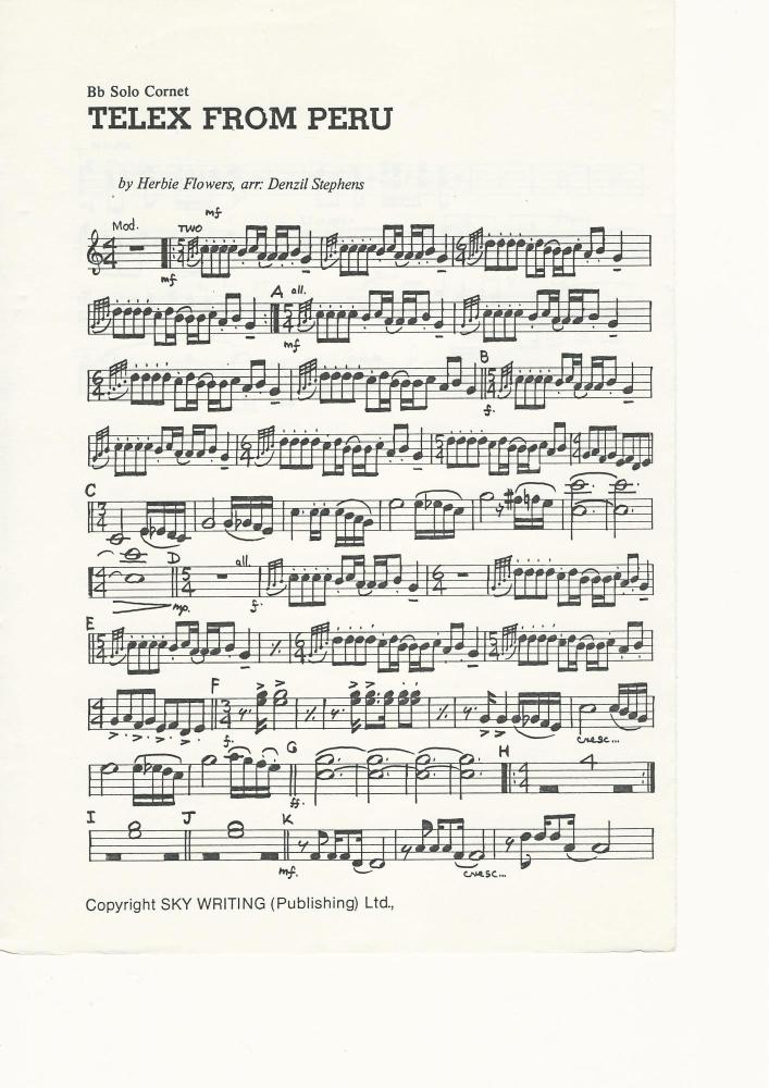 Telex from Peru for Brass Band - Herbie Flowers, arr. Denzil Stephens