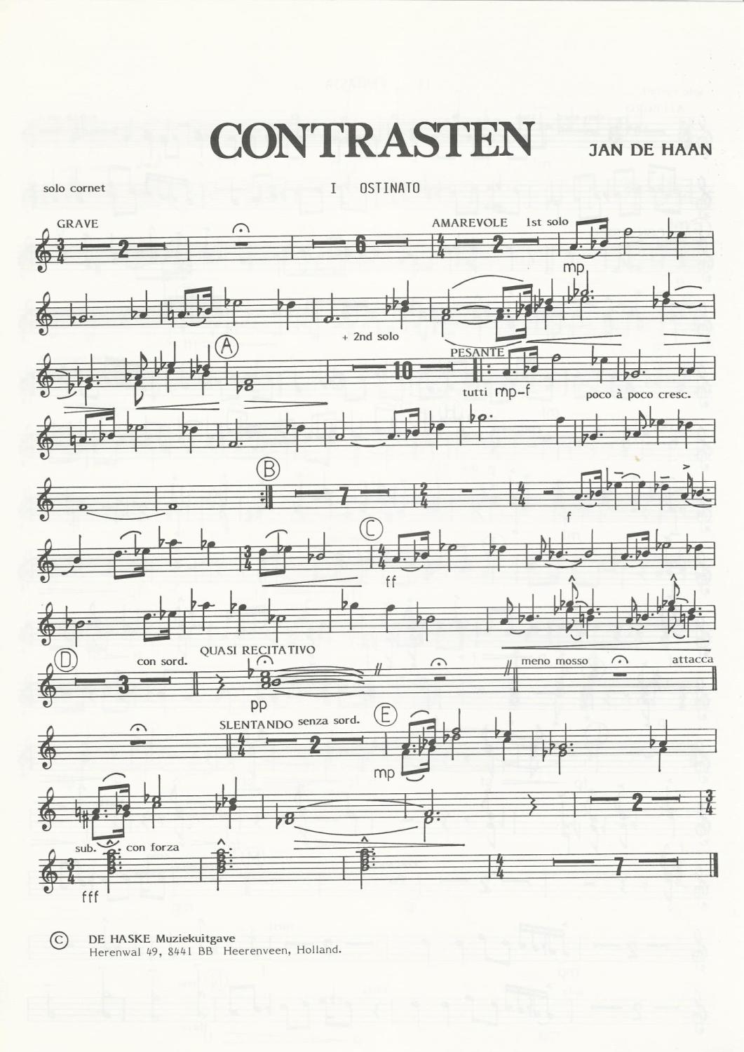 Contrasten for Brass Band (Parts Only) - Jan de Haan - NO SCORE