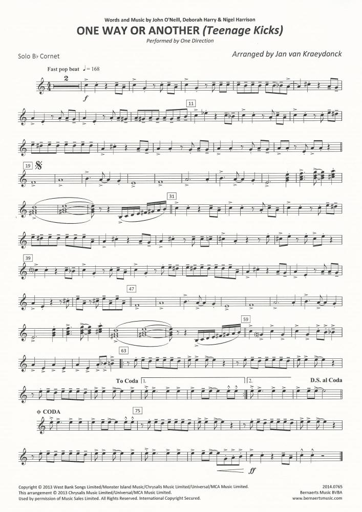 One Way or Another (Teenage Kicks) - One Direction arr. Jan van Kraeydonck