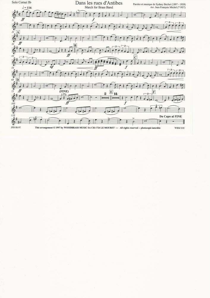 Dans les Rues d'Antibes for Brass Band - Sydney Bechet, arr. Jean-Francois Michel