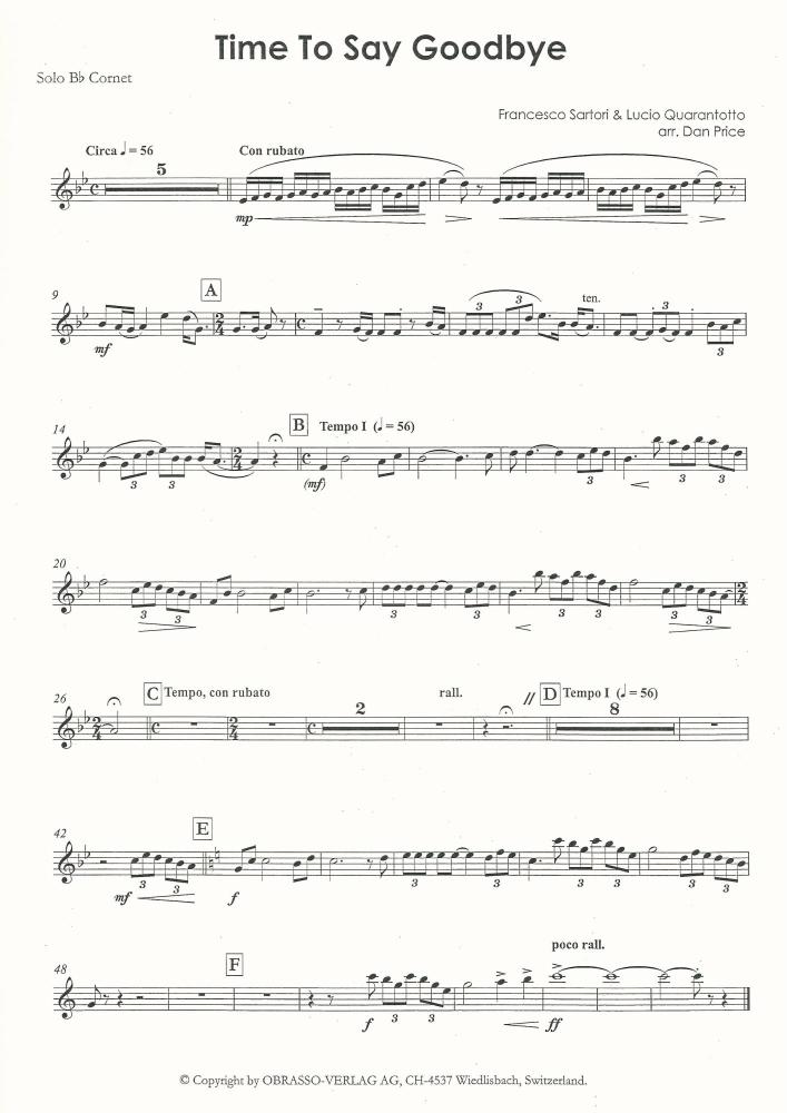 Time To Say Goodbye, Duet for Bb Cornet & Eb Horn and Brass Band - arr. Dan Price