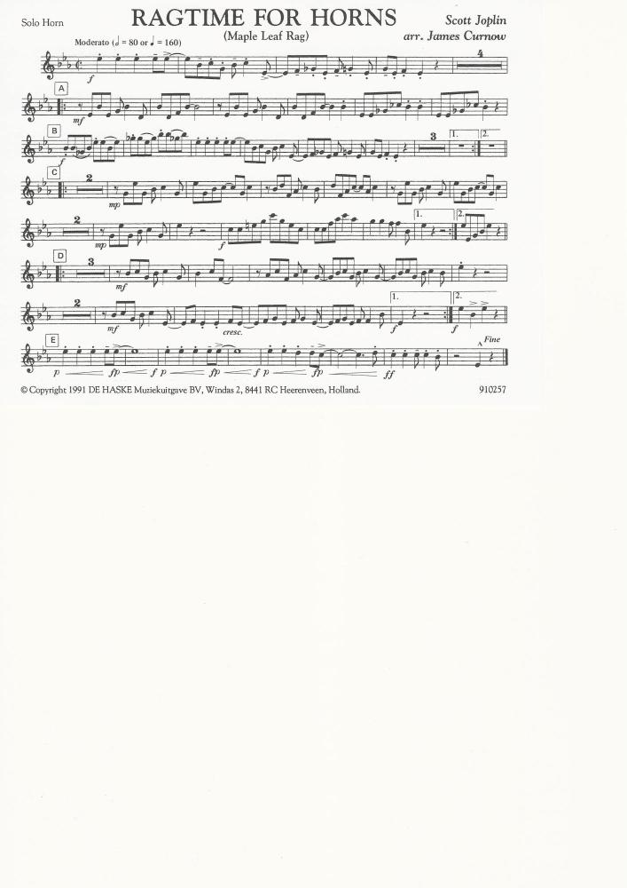 Ragtime for Horns (Maple Leaf Rag Horn Feature) - Scott Joplin, arr. James Curnow