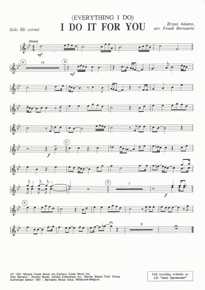 Everything I Do I Do For You for Brass Band - Bryan Adams, arr. Frank Bernaerts