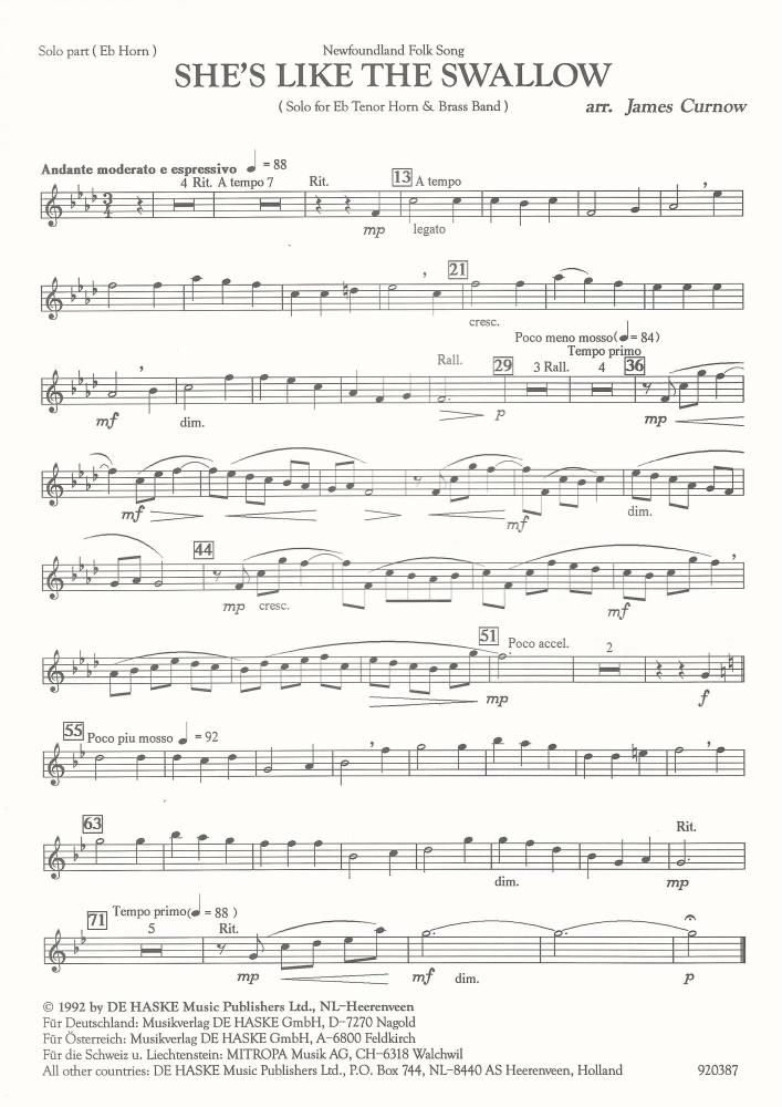 She's Like The Swallow for Eb Horn and Brass Band - Trad., arr. James Curnow