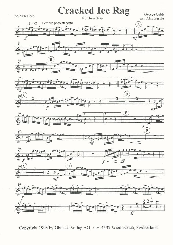 Cracked Ice Rag, Eb Horn Trio for Brass Band - George Cobb, arr. Alan Fernie