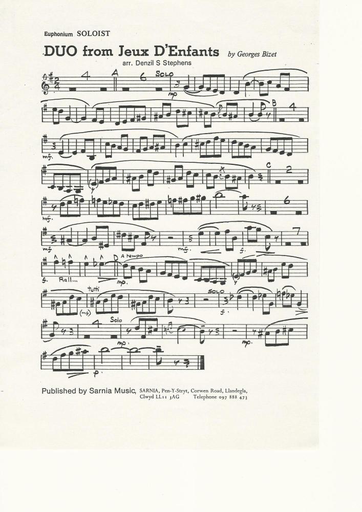 DUO for Jeux D'Enfants (Cornet/Euphonium Duet) for Brass Band - Georges Bizet, arr. Denzil S Stephens