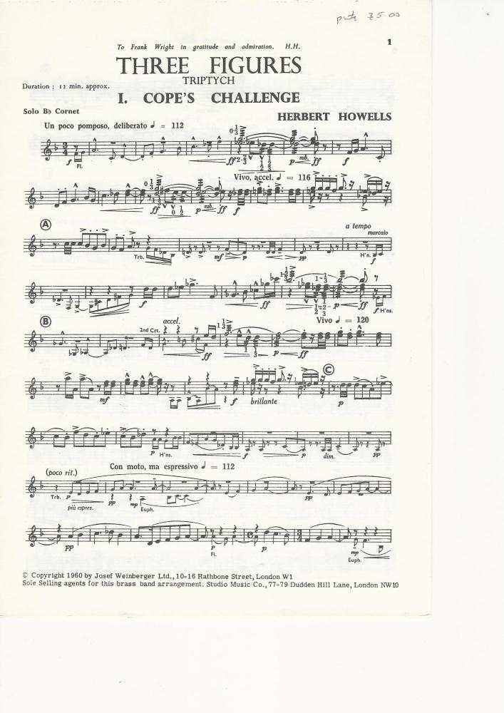 Three Figures for Brass Band (parts only) - Herbert Howells - NO SCORE