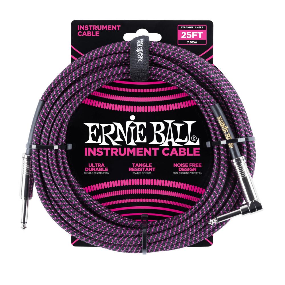 Ernie Ball 25ft Lead Straight-Angle Braided - Black/Purple