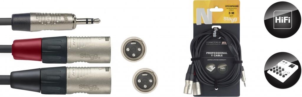 Stagg N series Y-cable, mini jack/XLR (m/m), stereo/mono, 3 m (10')
