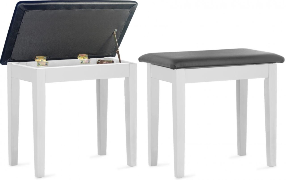 Stagg Matt white piano bench with black vinyl top and storage compartment