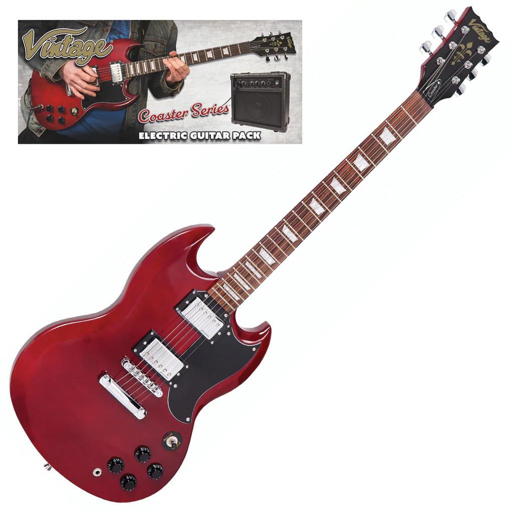 Vintage V69 Coaster Electric Guitar Pack - Cherry Red