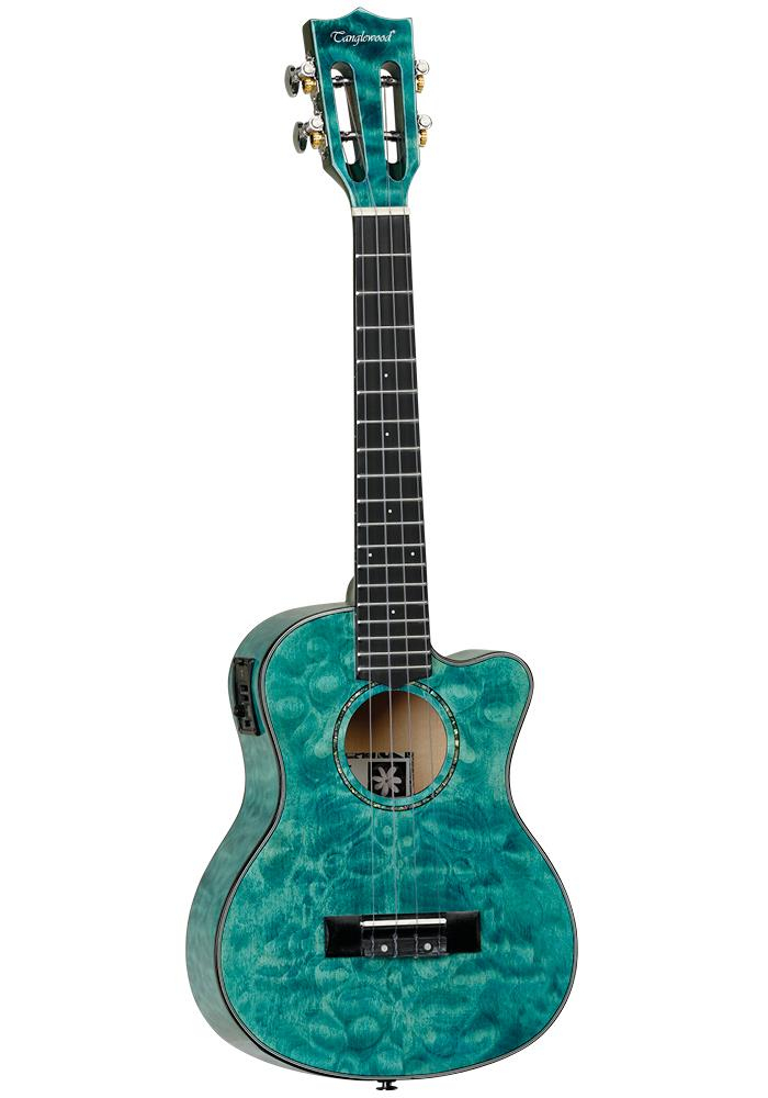 Tanglewood Tenor Cut Ukulele Quilted Maple, Tahitian Coral Gloss EQ