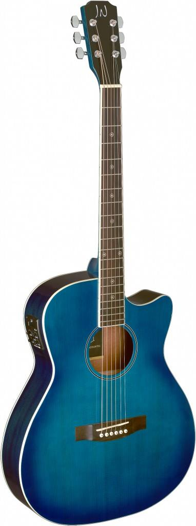 J.N Guitars Transparent blueburst acoustic-electric auditorium guitar with solid spruce top, Bessie series